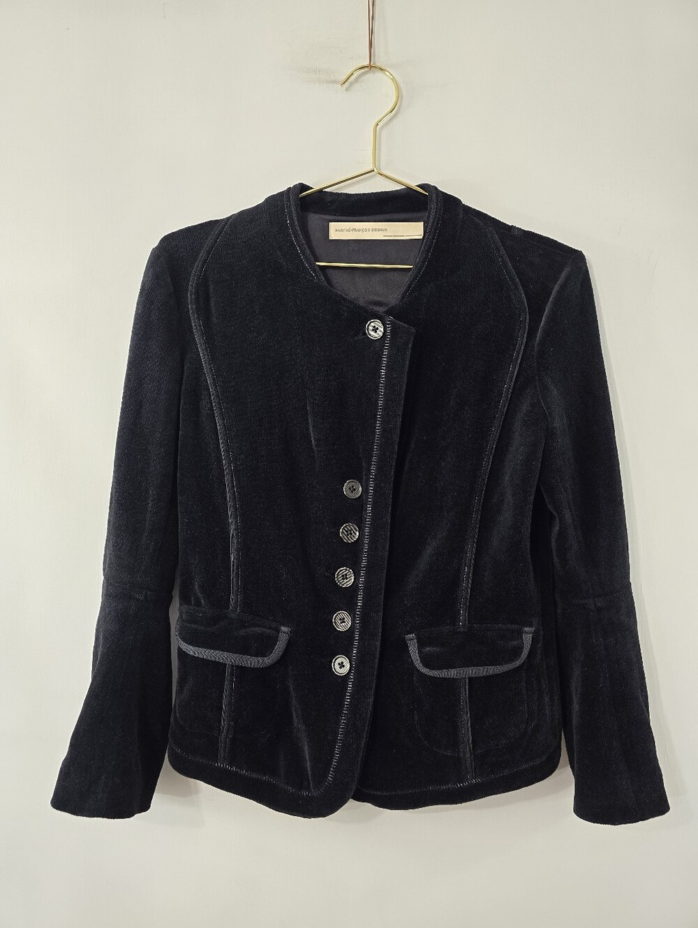 Marithe + Francois Girbaud Velvet Asymmetrical Collarless Blazer Jacket Size S